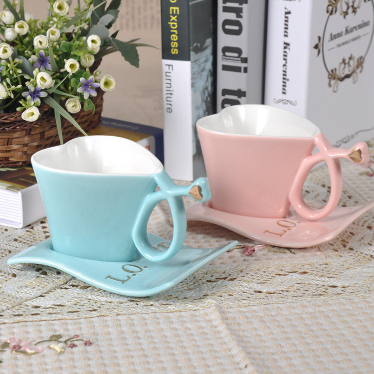 Love Heart Mug Set | Ceramic Mug & Saucer – Perfect Gift for Him & Her