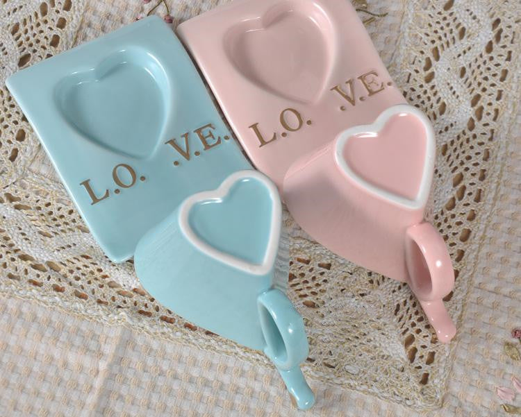 Love Heart Mug Set | Ceramic Mug & Saucer – Perfect Gift for Him & Her