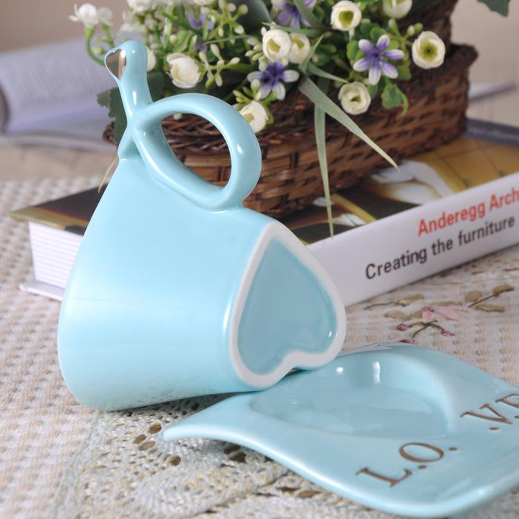 Love Heart Mug Set | Ceramic Mug & Saucer – Perfect Gift for Him & Her