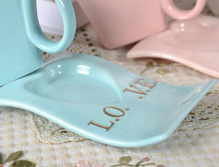 Love Heart Mug Set | Ceramic Mug & Saucer – Perfect Gift for Him & Her
