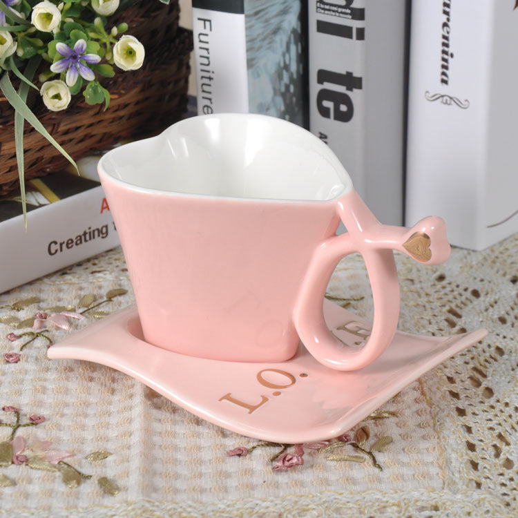 Love Heart Mug Set | Ceramic Mug & Saucer – Perfect Gift for Him & Her