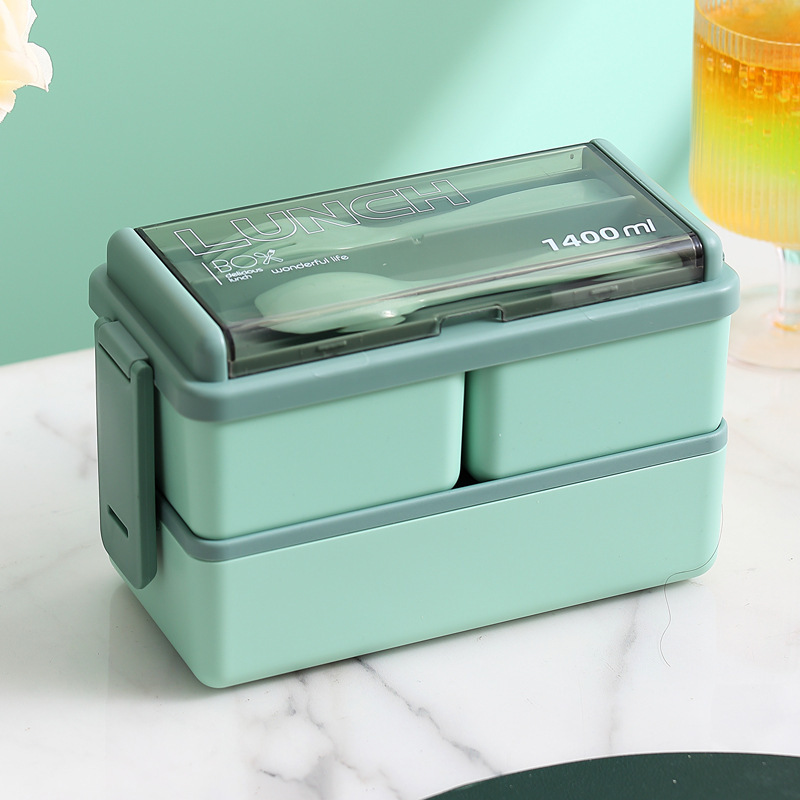 Double Layer Lunch Box | Leak-Proof, Stackable with Fork & Spoon - 1400ml