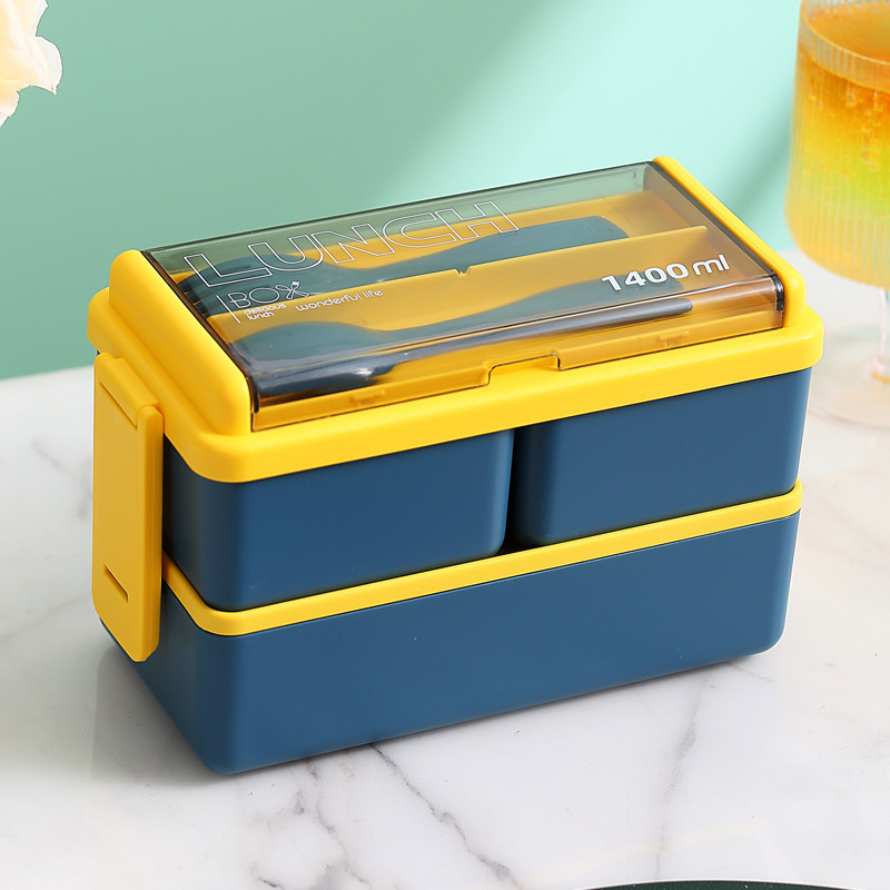 Double Layer Lunch Box | Leak-Proof, Stackable with Fork & Spoon - 1400ml