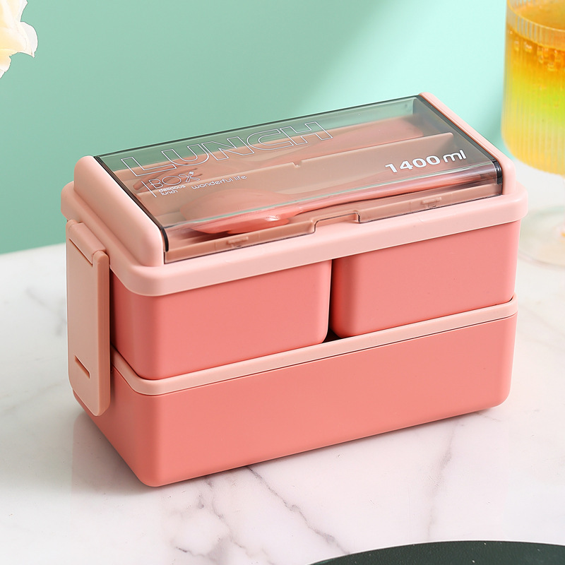Double Layer Lunch Box | Leak-Proof, Stackable with Fork & Spoon - 1400ml