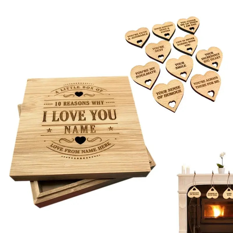 Personalised Keepsake Storage Box – 10 Reasons Why I Love You Heart Pendants