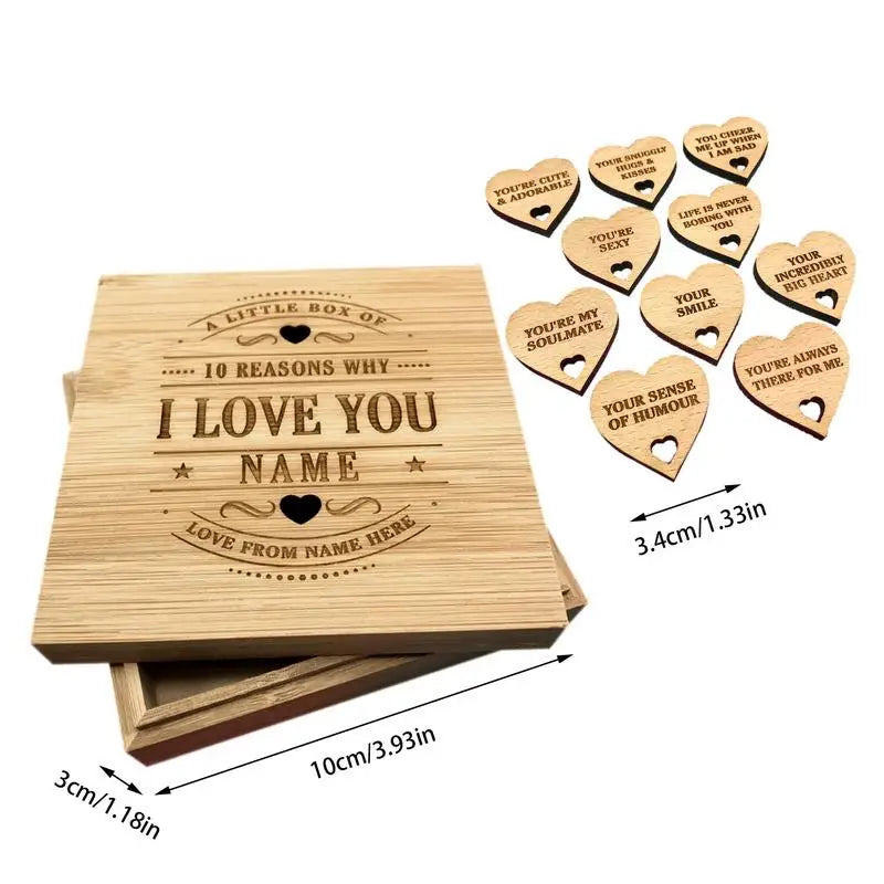 Personalised Keepsake Storage Box – 10 Reasons Why I Love You Heart Pendants