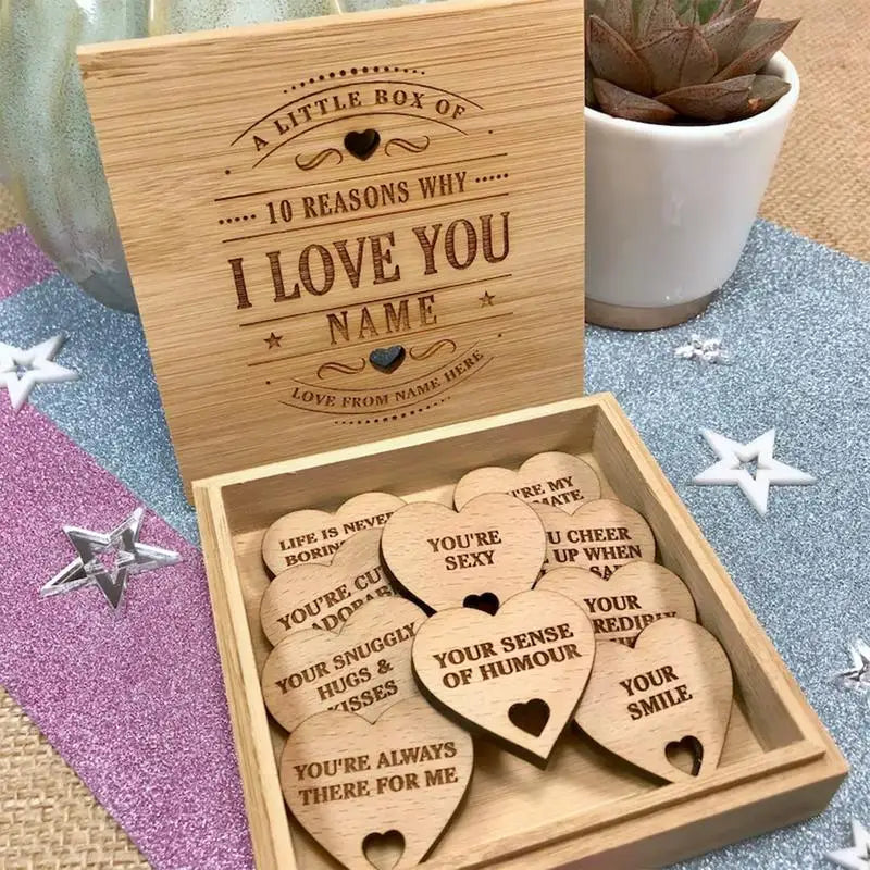 Personalised Keepsake Storage Box – 10 Reasons Why I Love You Heart Pendants