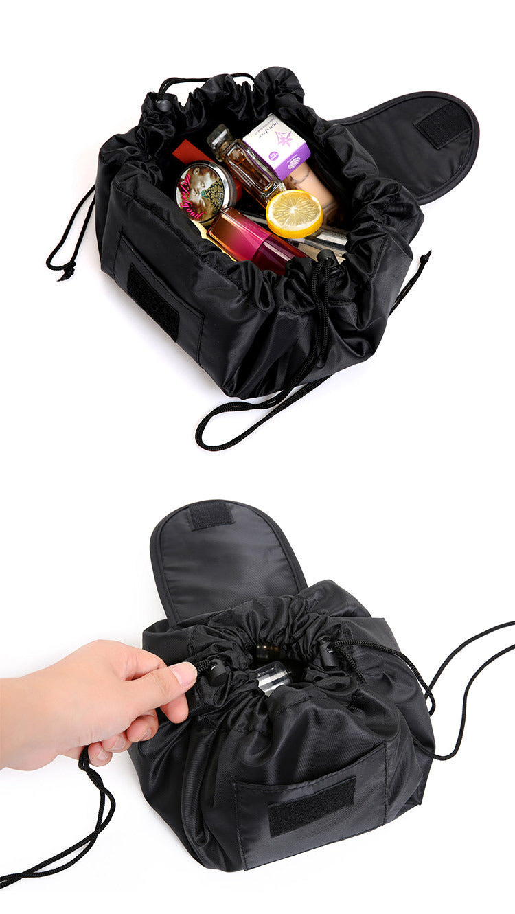Black Drawstring Makeup Bag – Portable Travel Cosmetic Pouch for Daily Use & Storage