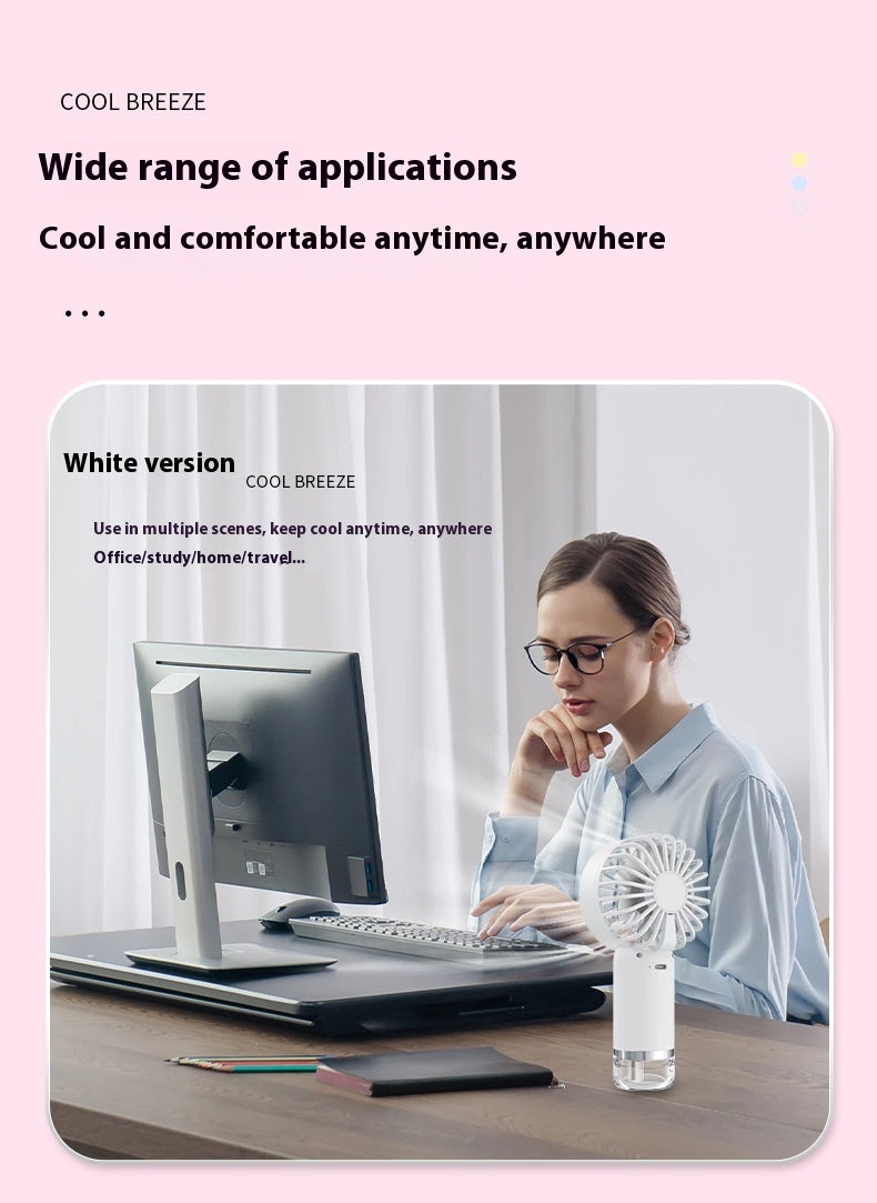 Mini Handheld USB Fan with Cooling Mist – Portable Rechargeable Spray Fan for Travel, Desk & Outdoor Use (Quiet & Compact)