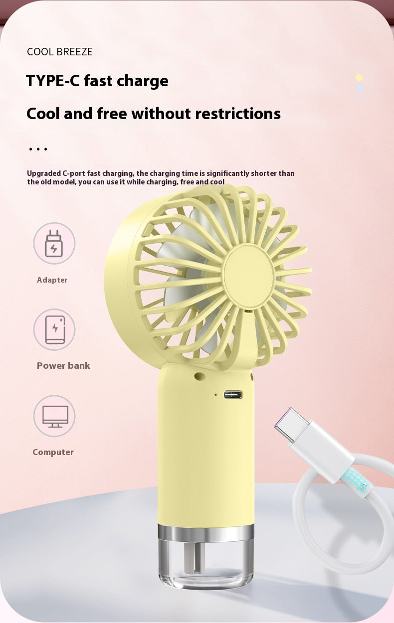 Mini Handheld USB Fan with Cooling Mist – Portable Rechargeable Spray Fan for Travel, Desk & Outdoor Use (Quiet & Compact)